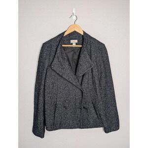 LOFT Outlet Coat Womens L Gray Tweed Pea Coat Collared Lined Pockets Button